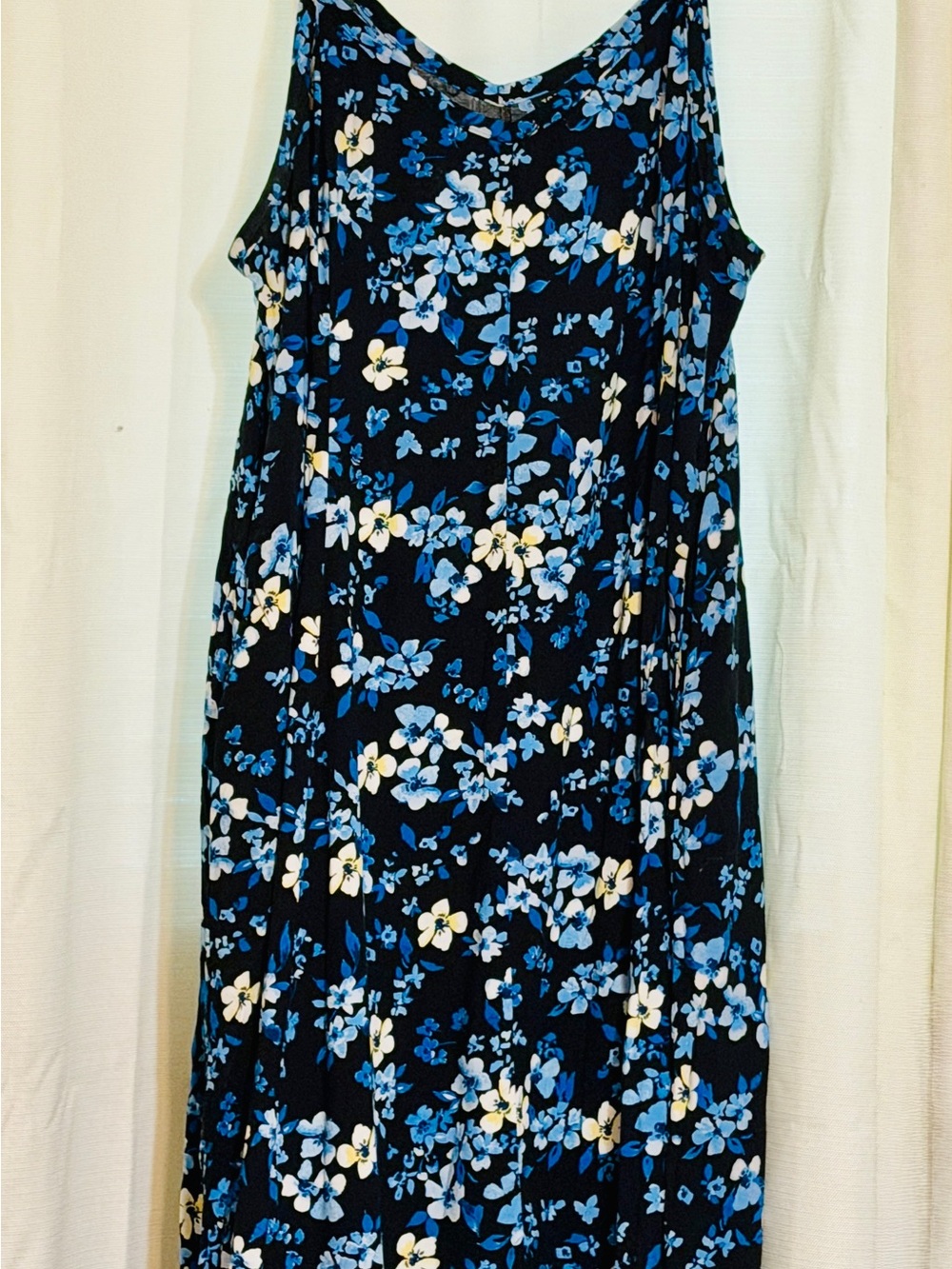 Torrid Black Floral Midi Slip Dress with Blue and White Blossoms 3X